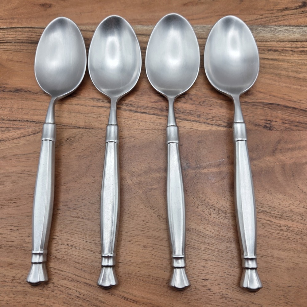 Set Of 4 Vintage Oneida Cube ACT II Soup Spoons Satin Stainless Steel 8"